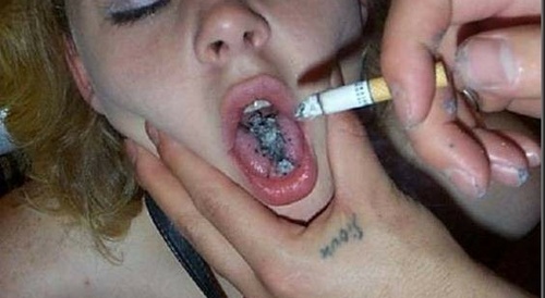 cigarette ash in her mouth