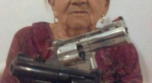 the old woman is armed