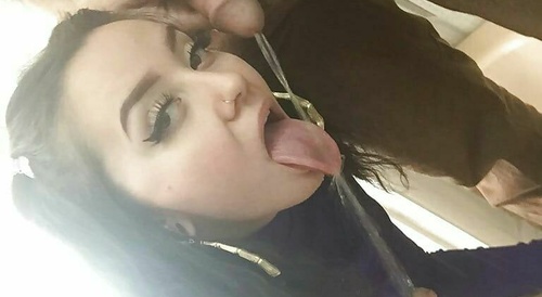 woman licking urine