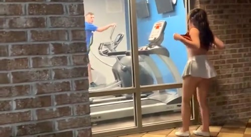 She showed her breasts to the guy.