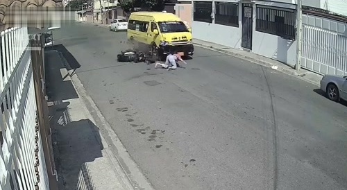 Woman on motorcycle suffers accident.