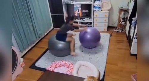 Girl bouncing on ball with skill
