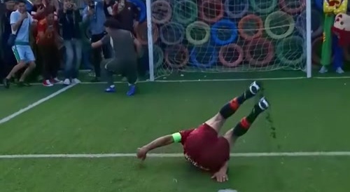 Neanderthal man learns to take penalty kicks.