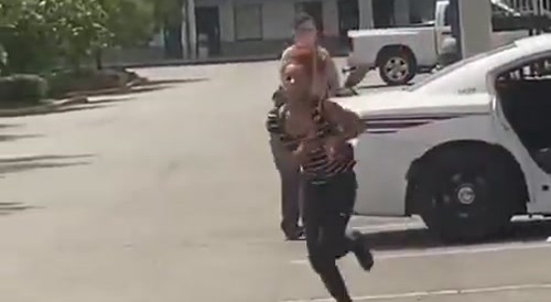 Girl opens Police door and runs