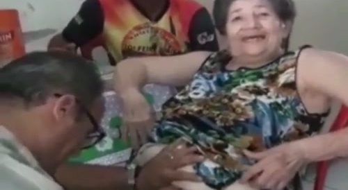 shaving the old woman's vagina