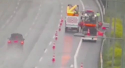 The car veered off the road and was eliminated from the NASCAR race.