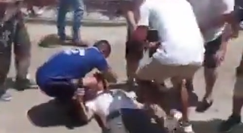 Bull destroying guy who went head-up against it.