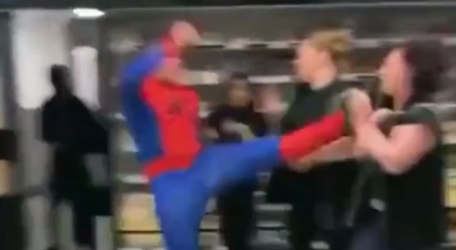 Hyped Spider-Man KO's Female Worker In A Store