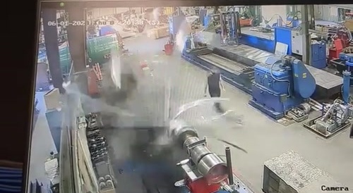 man spooked by exploding lathe