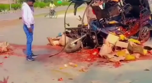 Truck smashed splashed