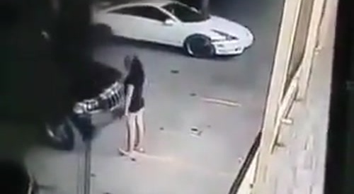 Truck Pins A Woman's Neck Against A Guardrail.