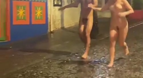 Naked tourists on a Colombian street