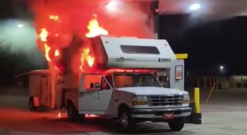 Redneck Idiot Gets his Redneck Camper on Fire