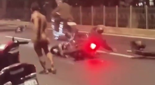 Nekkid nut Bashing Bikers