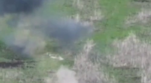A russian soldier is killed by a shaped charge jet.